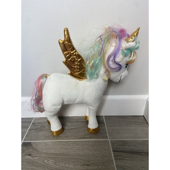 Barbie Dreamtopia Rainbow Unicorn Plush Toy White Gold Wings Rainbow Hair - Picture 10 of 12
